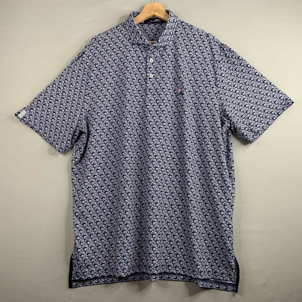 Ralph Lauren RXL‎ Black Label XL Men's Blue Motorcycle Patterned Polo Shirt.